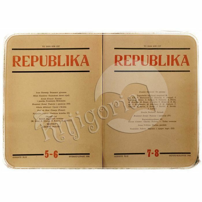 Republika časopis za književnost 1-12 / 1986. godina